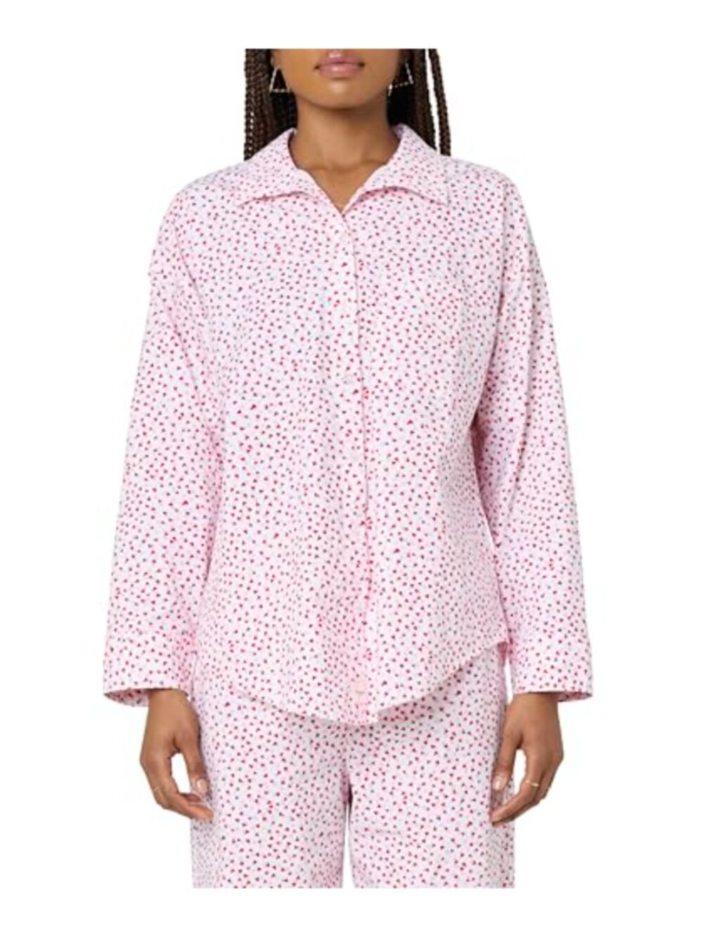 Oversized Button-Down Sleep Shirt Long Sleeve Cotton Poplin Pajama Top